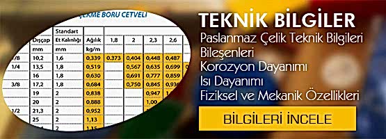 PASLANMAZ ÇELİK TEKNİK BİLGİLERİ